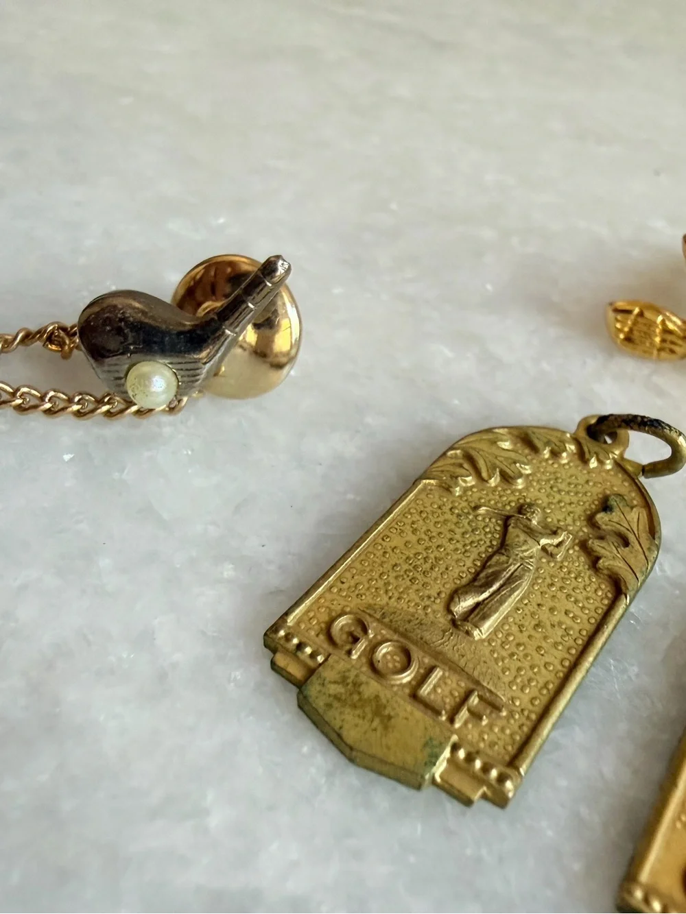 Vintage Gold Tone Golf Cufflink, Tie Tack Set and pendants